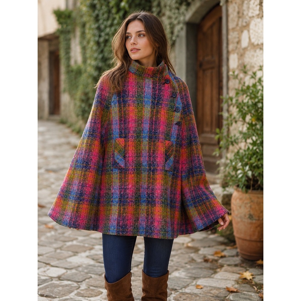 Jimmy Hourihan Boru Wool Cape Women One Size Plaid Irish Tartan Winter Ponchk